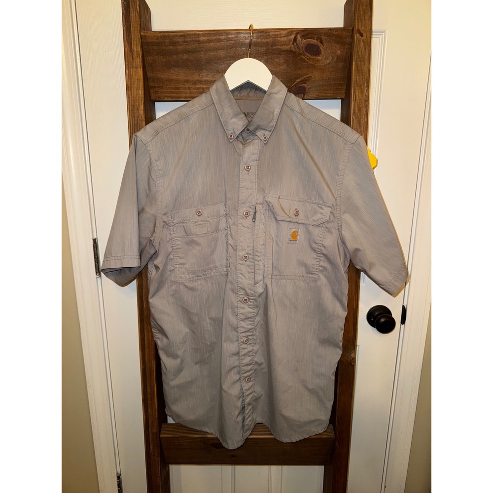 Carhartt‎ Force Relaxed Fit Short Sleeve Button Up Shirt Mens Size M Gray